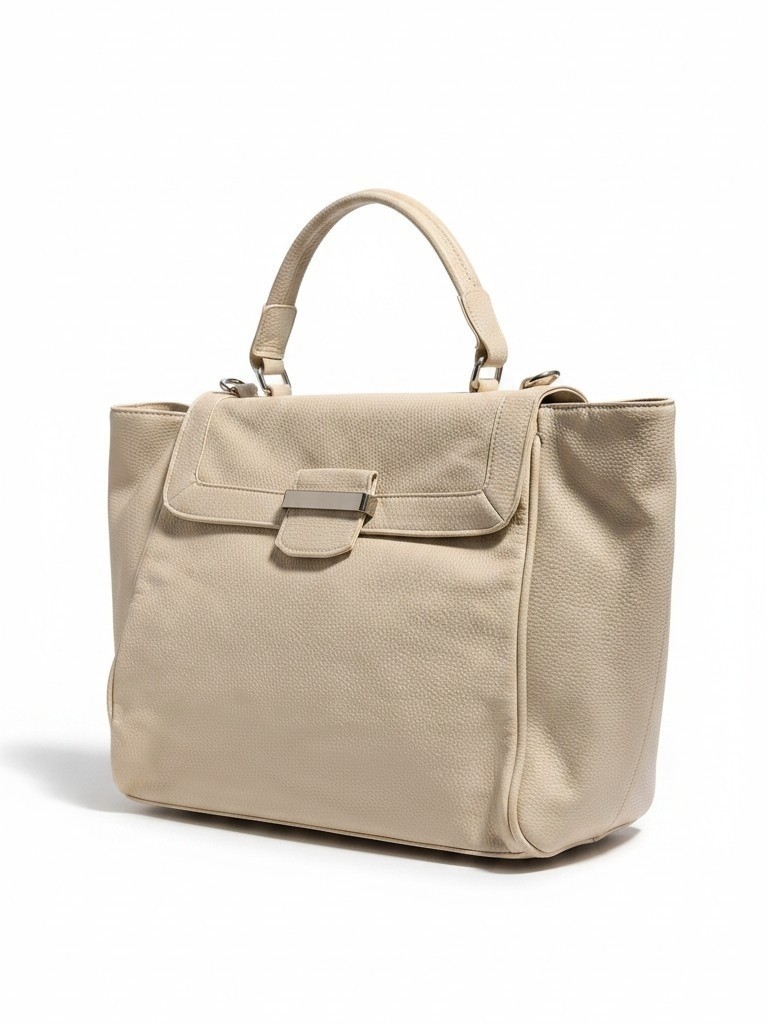 Mossimo Supply Co. Cream Pebbled Tote With Front Flap Top Handle